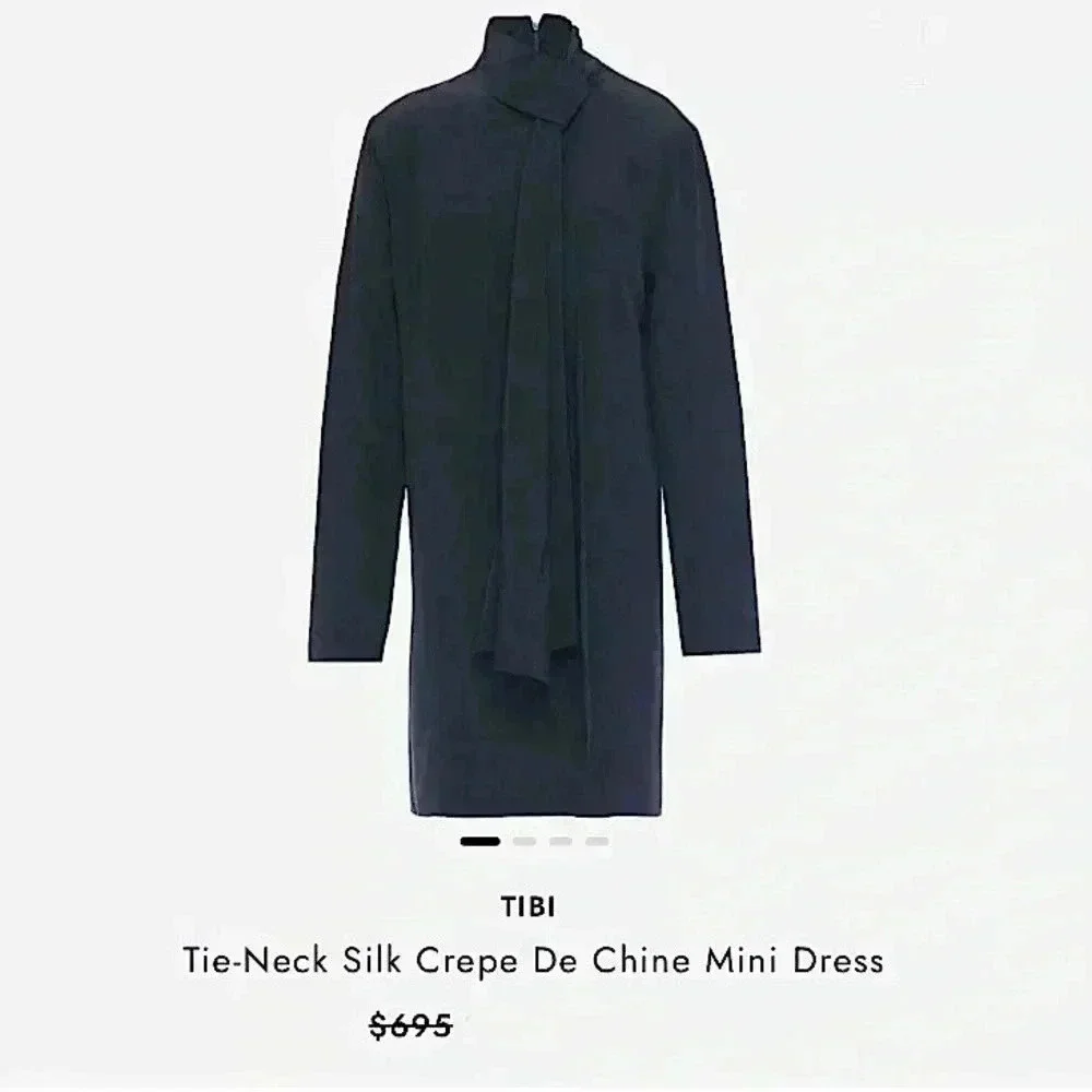 Tibi New Silk Crepe Tie Neck Mini Dress Size 6 Cocktail Party 70s Retro Office